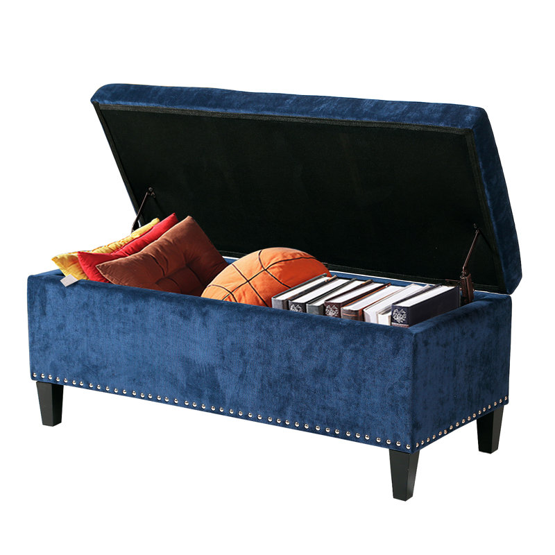 Upholstered Ottoman, Blue Microfiber/Microsuede