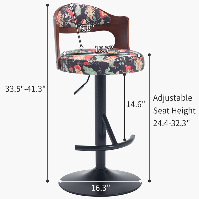Bar stools Set of 2,Adjustable Bentwood Barstools,Counter Height Swivel Chairs with Back and Cushioned Seat,for Bar,Kitchen,Dining Room