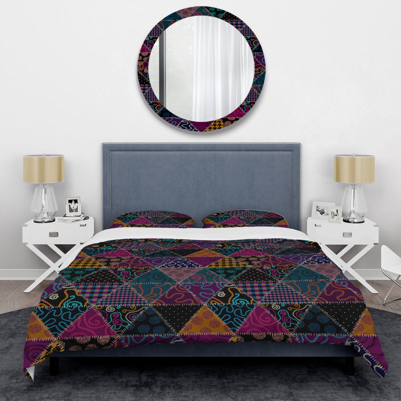 Multicolor Quilting Patchwork - Abstract Duvet Cover Set - Microfiber Polyester, King Duvet Cover + 2 King Shams