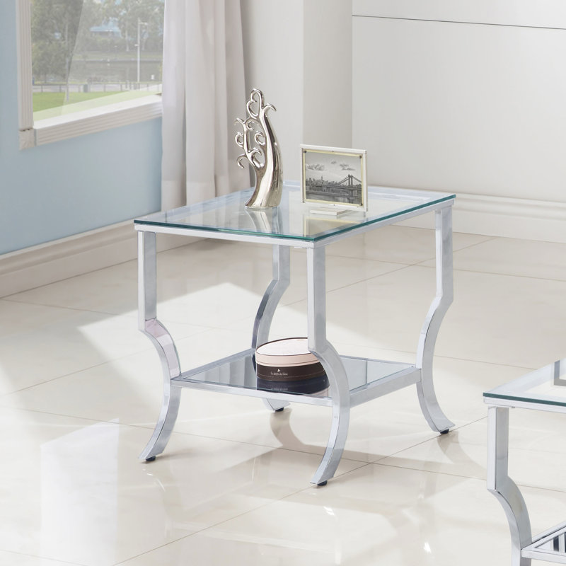 - Table de bout carrée en verre enduit pour tablettes et armoires, avec surface réfléchissante élégante, tablettes de 20,19 pouces de large, profondes
