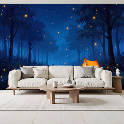 bonfire Peel and Stick Wallpaper Forest Scene Camping Party Photography Backdrop Campfire Campsite Wall Murals 69"H x 96"W Removable PVC Wall Paper Self-Adhesive Wall Decor for Bedroom Living Room Home Office