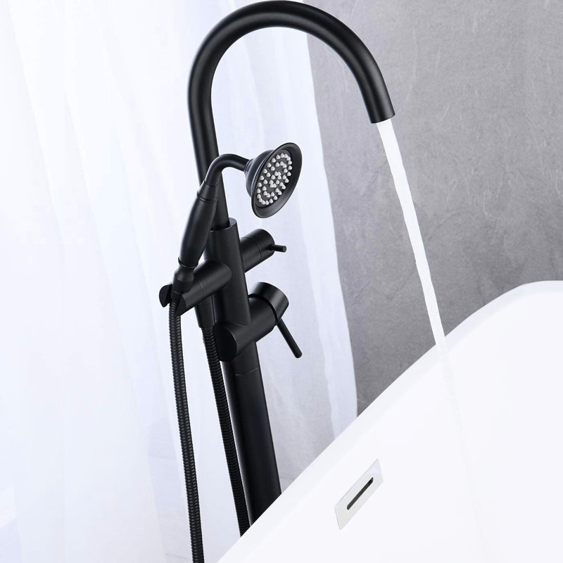 Floor-mounted Freestanding Bathtub Faucet - Beautiful And Practical Design In Matte Black Tub Handheld Shower For Convenient Cleaning Bathing