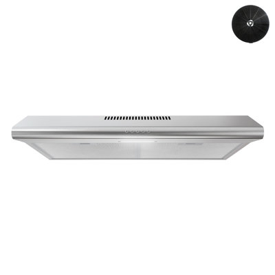 30 po T-3169-1-DL Hotte sous conduit sans conduit Tribano 80 pi³ / min en acier inoxydable brossé avec filtres en maille, commande à bouton-poussoir, lumière DEL