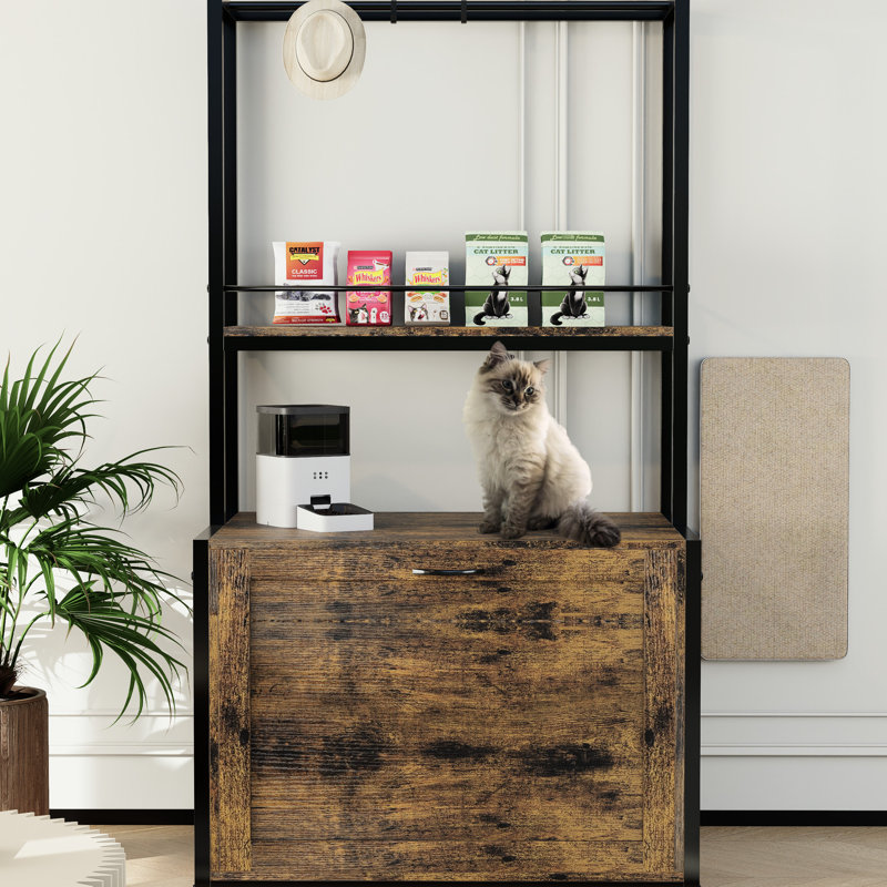 Armoire à litière rustique pour chat avec séchoir et rangement