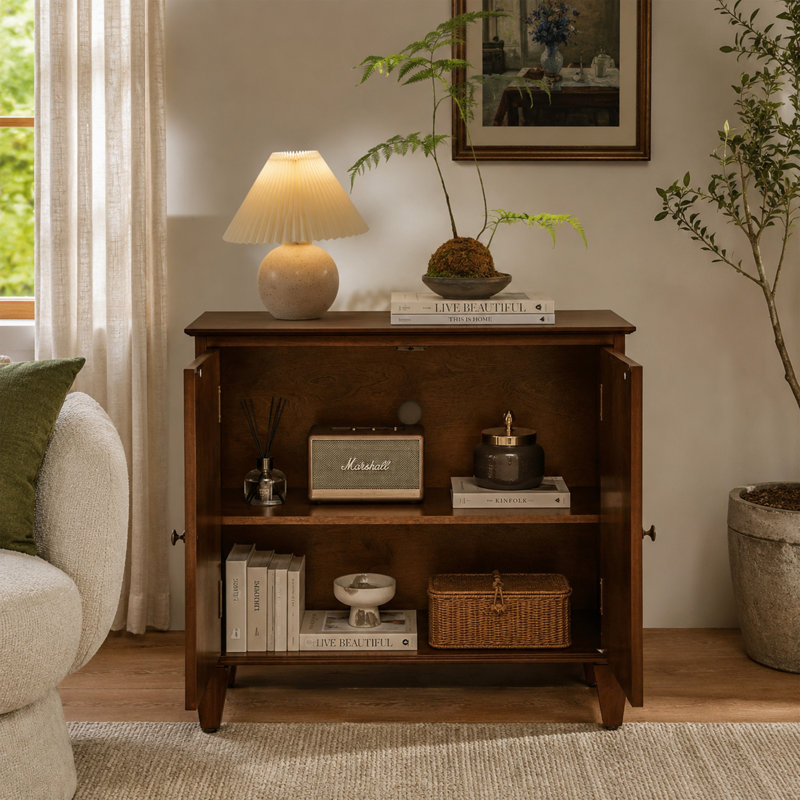 Buffet de style Mid-Century 33,6 "avec portes cannelées géométriques , Brown
