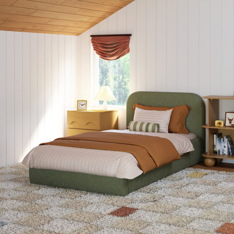 Nara Twin Bed, Performance Olive Boucle, Twin