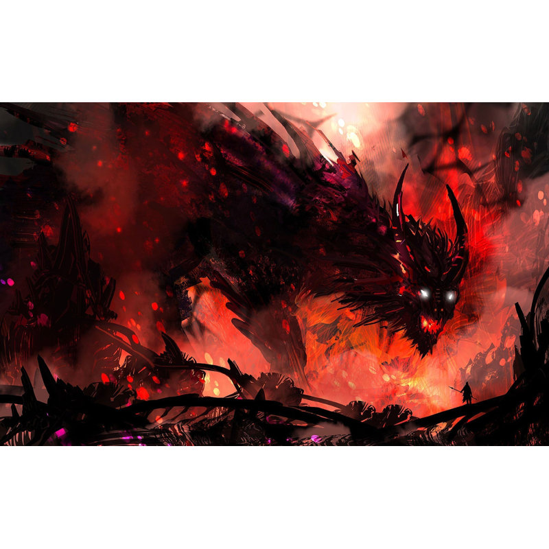 Murale pelez et collez de qualité supérieure - Fiery Dragon Bataille, L 96 po x l 120 po