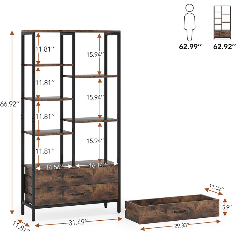 Étagère à livres en acier H 67 "x l 31,5" Loyte, Brun foncé / noir