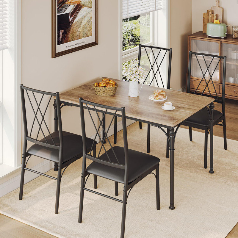 Ensemble de table de salle à manger 5 pièces pour 4 personnes, petite table de cuisine avec chaises rembourrées pour appartements et studios