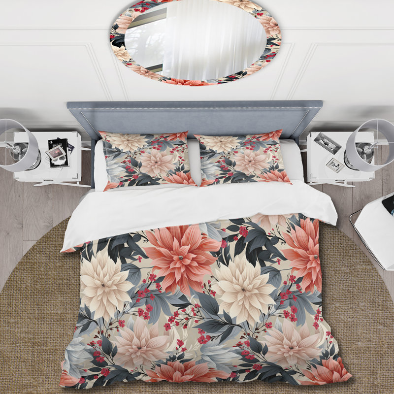 Pink And Blue Floral Geometry Serenade Melody - Ensemble de housse de couette à motif floral
