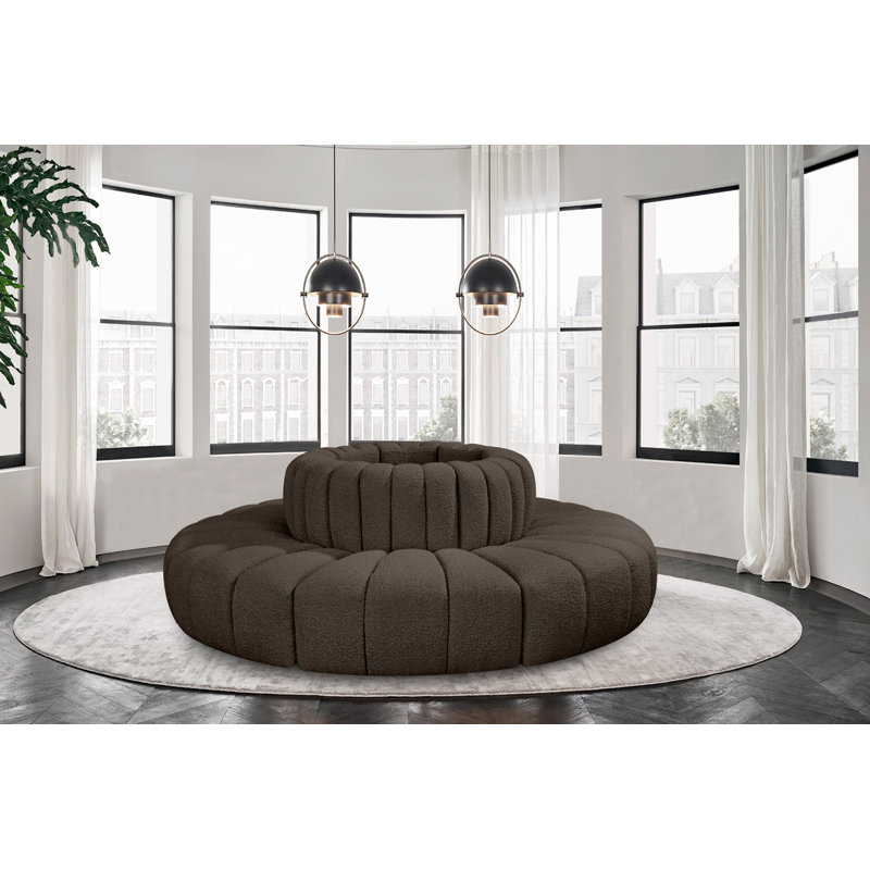 Hite Upholstered Curved Sectional Reversible, Brown Boucle Fabric