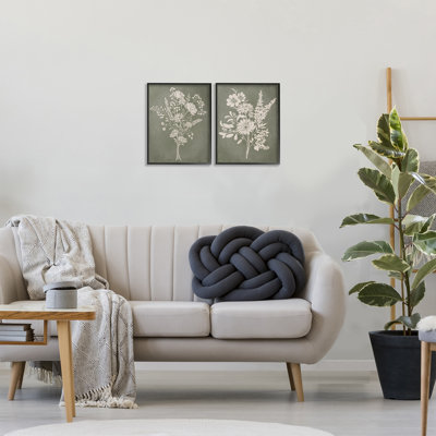 «Wildflower Silhouettes on Green», ensemble de 2 giclées encadrées par Cat Thurman Designs