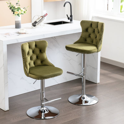 Siège réglable de 25 à 33 pouces, revêtement en velours, pivotant à 360 °, dossier, olive pour la cuisine et la maison avec pouce, olive, 2 pièces Island pub