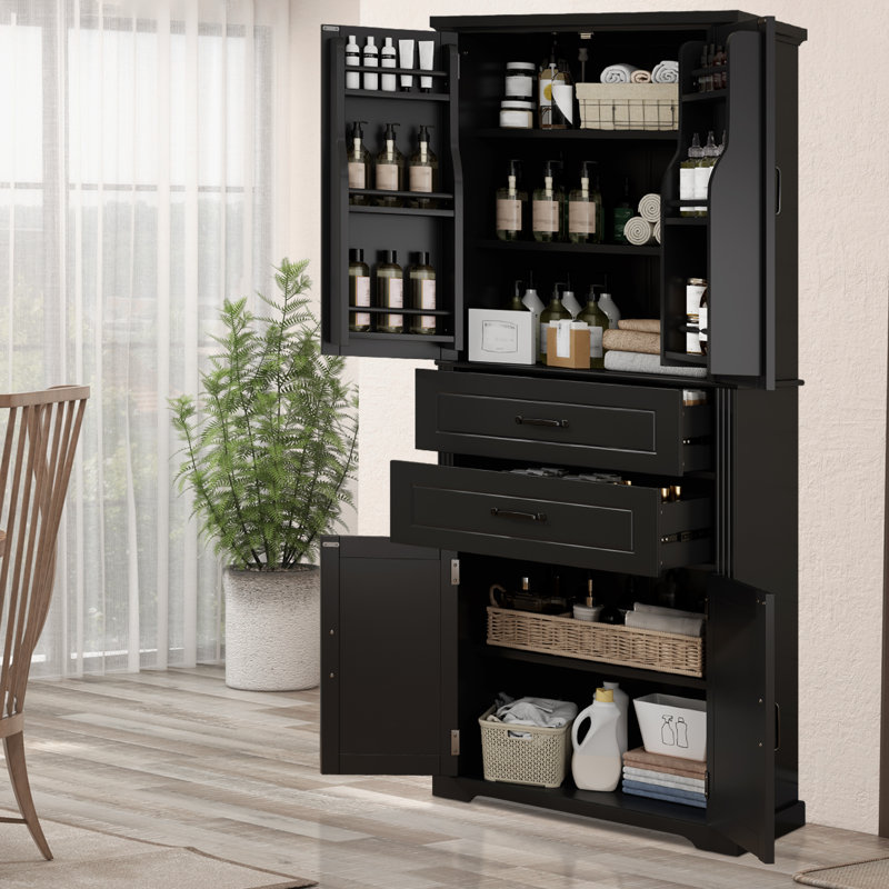 Armoire de rangement multifonctionnelle avec tablettes réglables et 2 tiroirs, Black