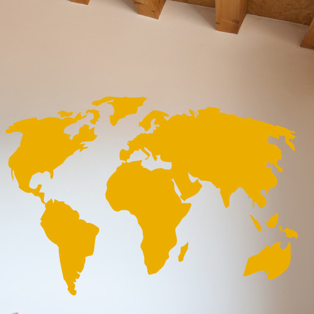 Décalcomanie murale carte du monde, H 22 po x l 32 po x P 0,01 po, Jaune signalisation