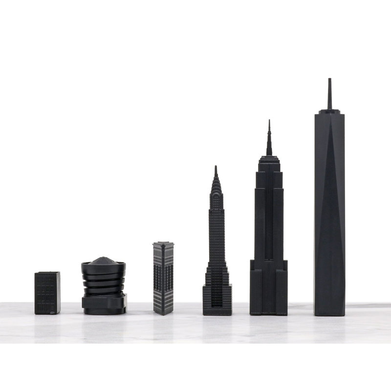 Chess Set Acrylic Chicago Vs New York With Marble Hatch Board