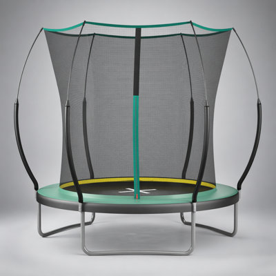 8FT Springfree No Gap Trampoline with Durable Fiberglass Poles and Safety Net for Kids, Green
