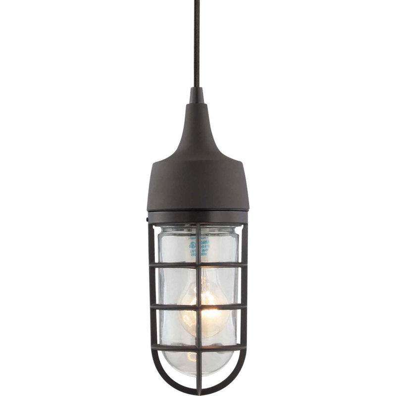 Hough 1-Light Indoor or Outdoor Antique Bronze Aluminum Mini Pendant with Clear Glass Rounded Cylindrical Shade