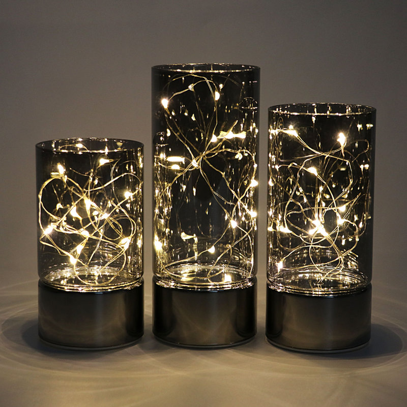Glass Cylinder Lanterns with Fairy Lights,  Decorative Table Lamp with Timer Function