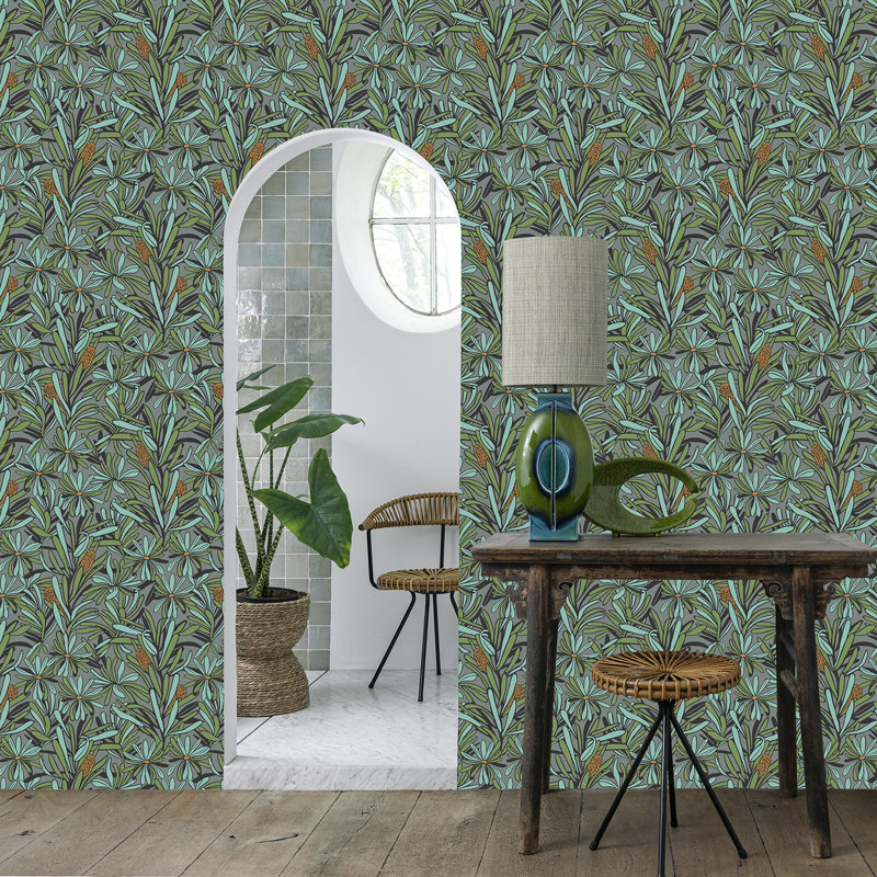 Papier peint gris et orange Fandango Bloom, Gris