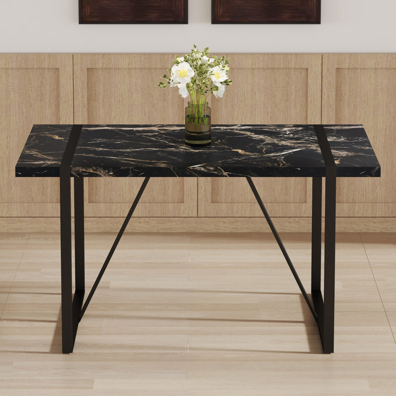 Table noire avec plateau épais de 1,5 po et pieds solides en métal, pour 4 à 6 personnes, bureau de travail, cuisine, terrasse, salle à manger, tous les besoins sont reliés, plateau de 1,5 po,