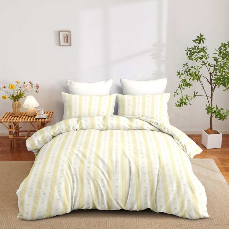 Ensemble d'édredon à motif géométrique Bowknot, Full Comforter + 2 Standard Pillowcases, Yellow