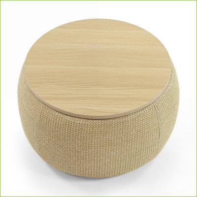 Ottoman 2-in-1 Round Storage End Table, 25.5"x25.5"x14.5" Natural | Natural | Plastic