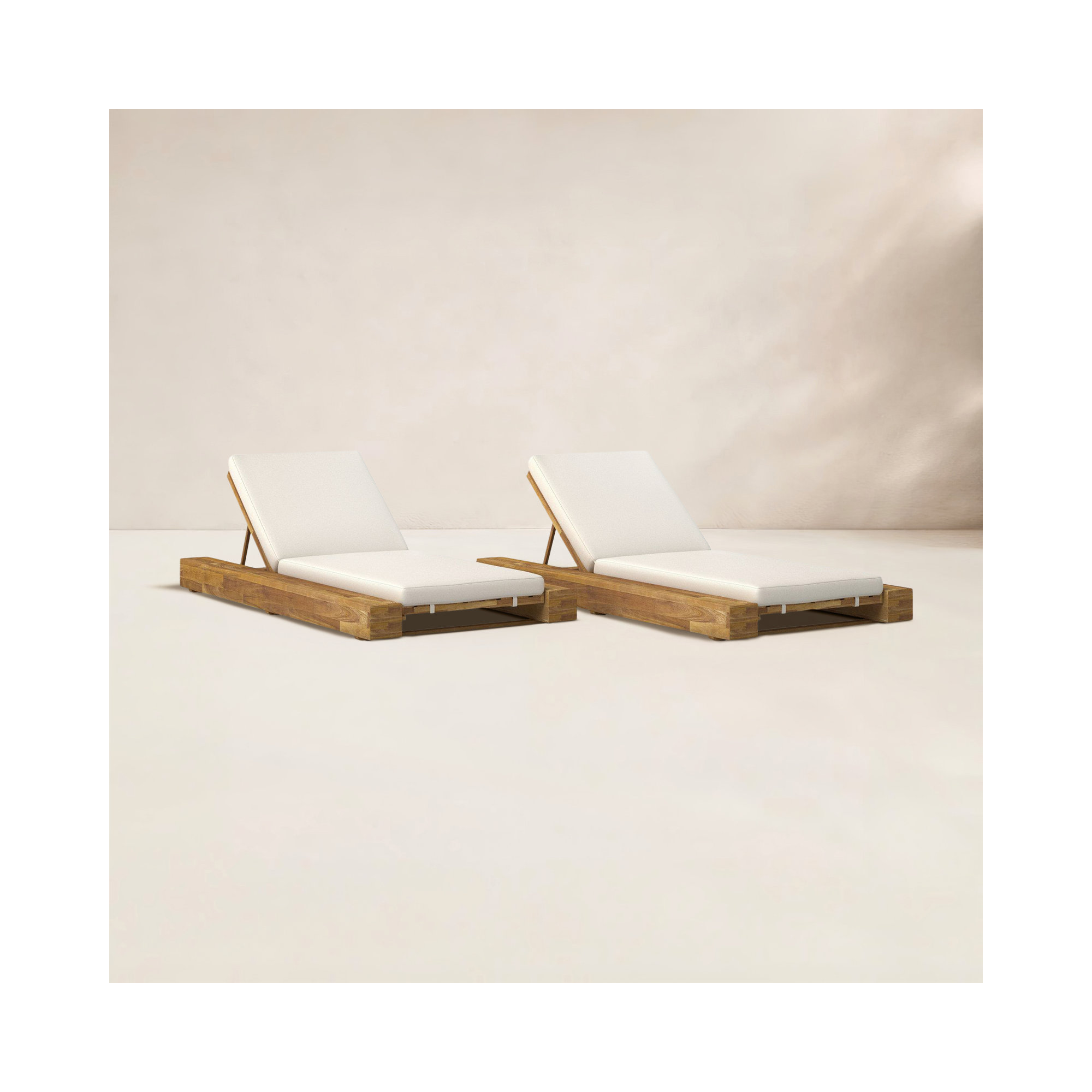 Donnie 39'' Outdoor Acacia Chaise Lounge, Sandblast Teak Frame/Cream Cushion