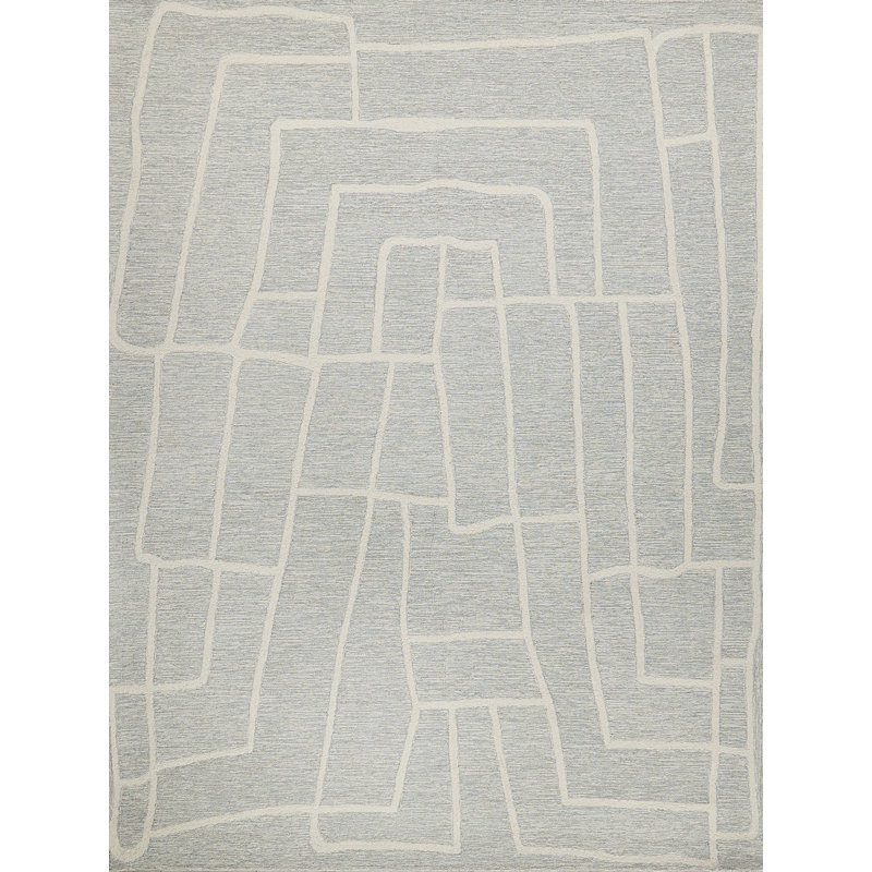 Tangiers Hand Tufted Abstract Area Rug in Blue/Ivory, Rectangle 6' x 9'