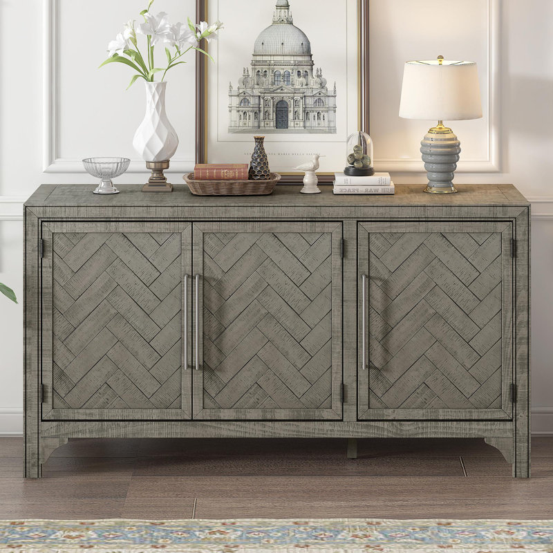 Designed Storage Cabinet Sideboard With MDF+Pine Veneer , Adjustable Shelves, Suitable For Living Rooms, Entrance And Study Rooms.