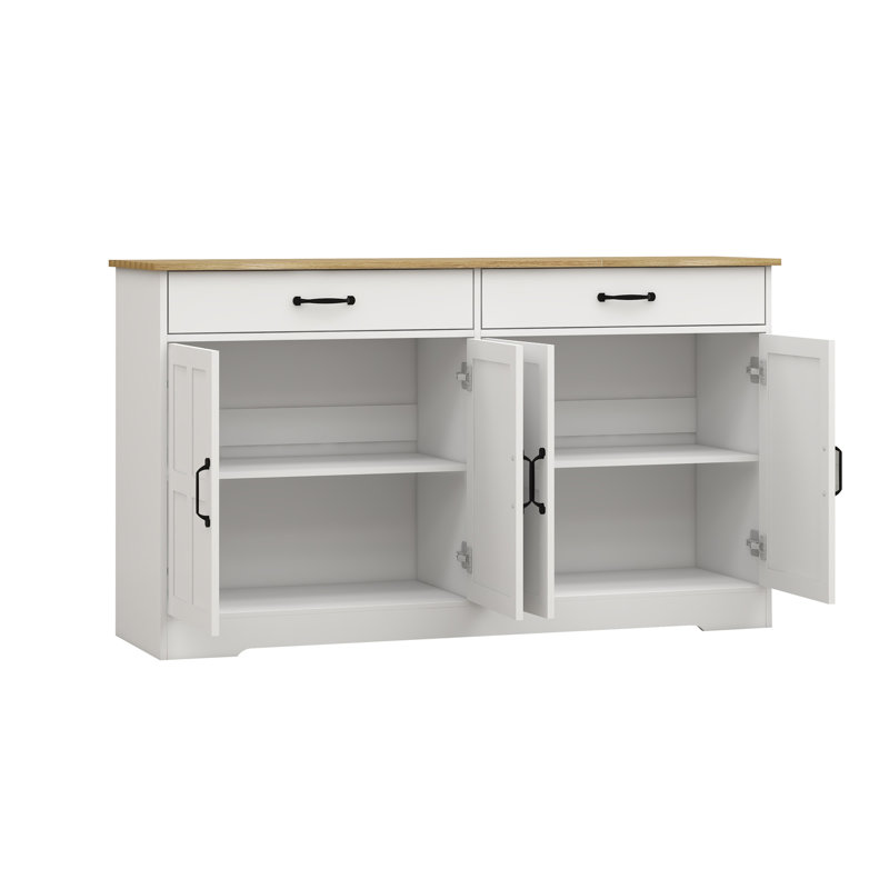 55.91" Large Farmhouse Buffet Cabinet Storage Sideboard With 2 Drawers And 4 Doors For Dining Living Room Kitchen Cupboard-White