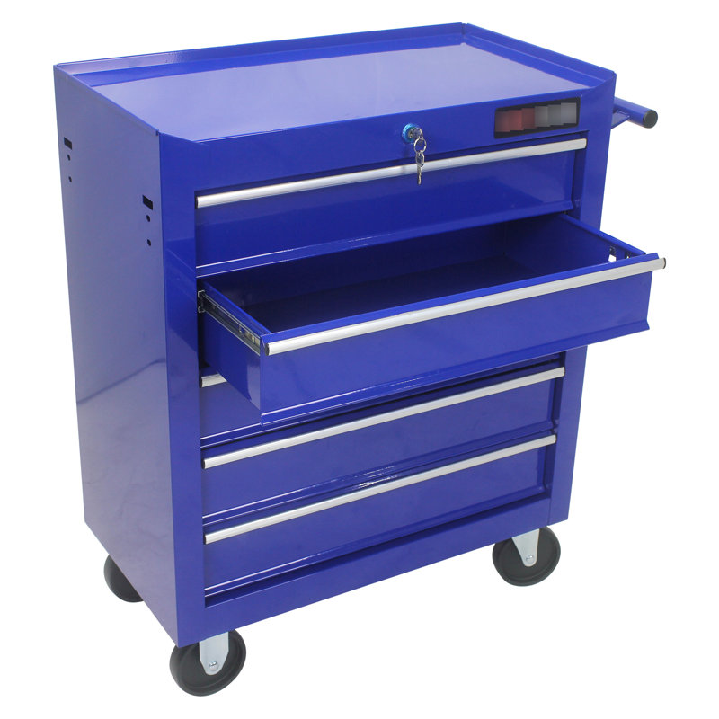 Coffre à outils bleu avec 5 verrous et 4 roulettes portatives pour le garage, Bleu