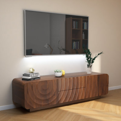 Console de 58,3 po avec design en spirale unique et moderne avec armoire de rangement et meuble télé 2 tiroirs pour le salon