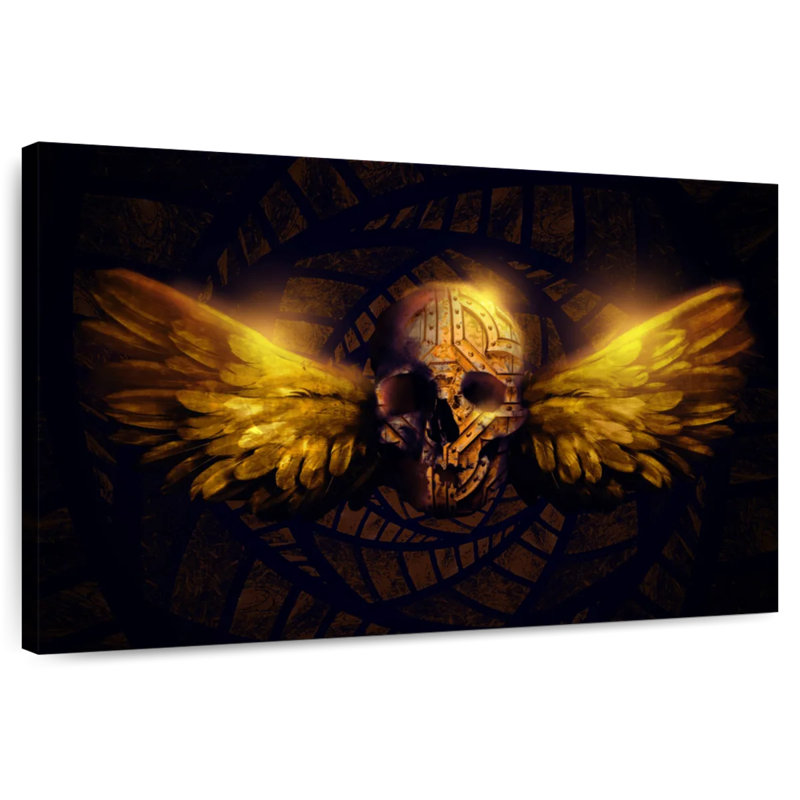 Hitzel Winged Human Skull, 8" H x 12" W