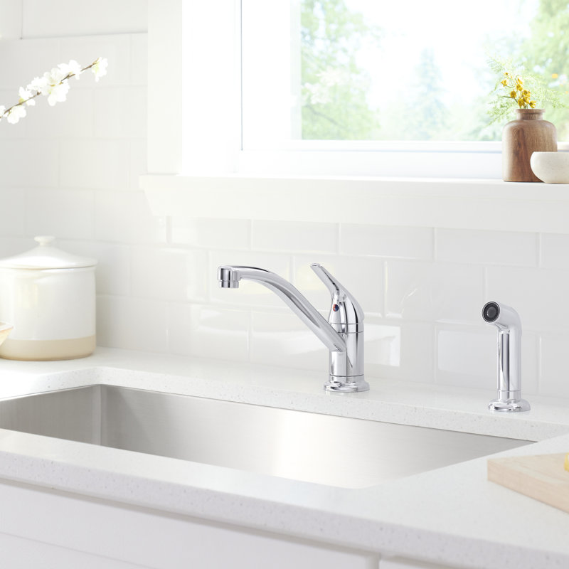 Single Handle Kitchen Faucet with Side Spray, Polished Chrome