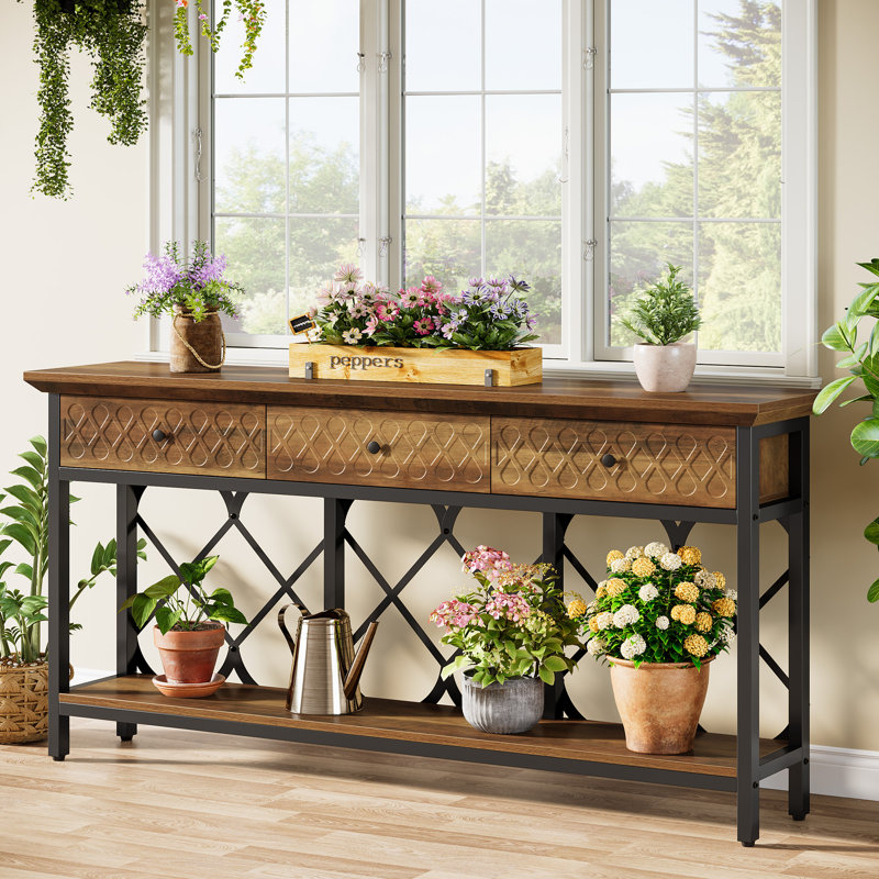 70.86-Inch Long Console Table, Entryway Table With 3 Drawers