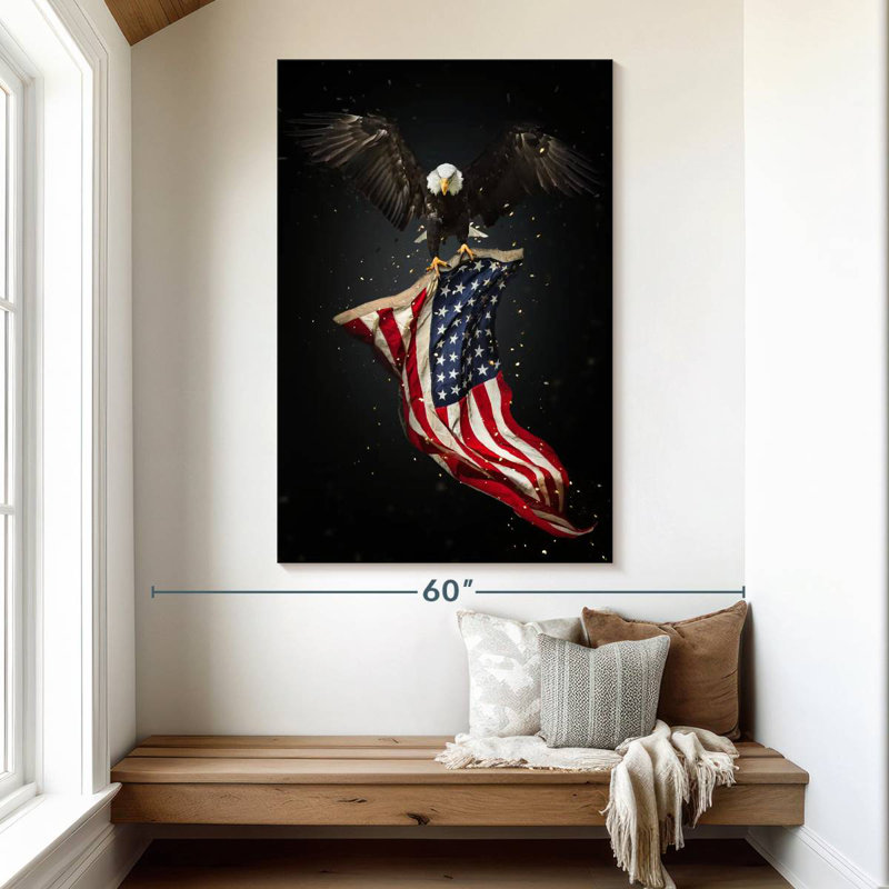 Borges Eagle Flying With American Flag, 51" H x 34" W