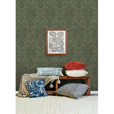 Adavu Sage Damask Wallpaper