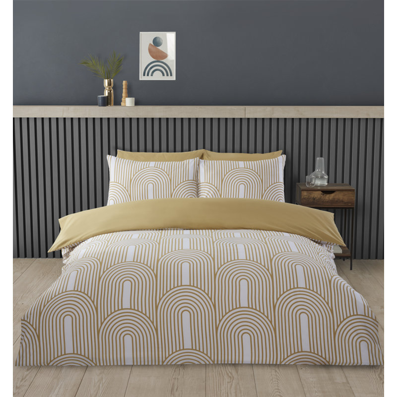 Earling Cotton Blend Geometric Duvet Cover Set with Pillowcases Included, Double Duvet Cover + 2 Standard Pillowcases, Ochre