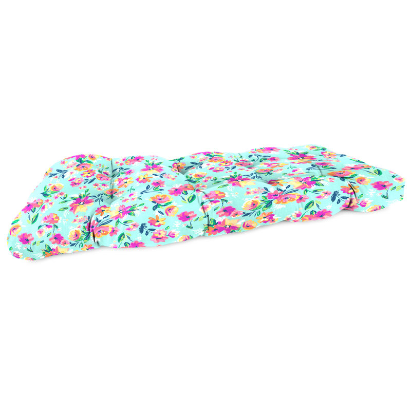 Sunbrella 44" x 18" Contoured Outdoor Wicker Bench Cushion, Camryn Vibrant