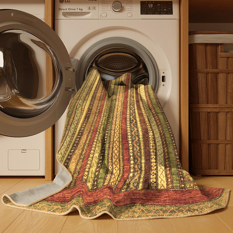 Keyshun Washable Striped Indoor Rug, Rectangle 8' x 12'