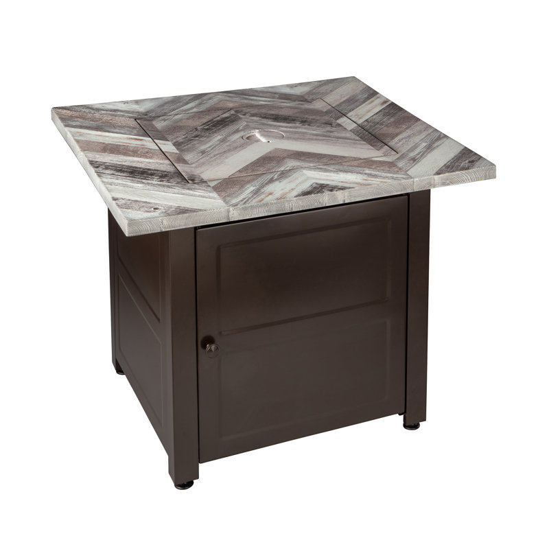 Duval by Endless Summer, 30" Square LP Gas Outdoor Fire Pit with Faux Wood Chevron Mantel
