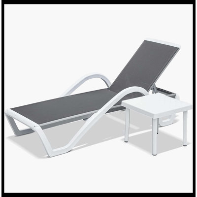 Patio Chaise Lounge Adjustable Aluminum Pool Lounge Chair With Armrest, All-Weather Outdoor Pool Chair For In-Pool, Lawn (Gray, 1 Lounge Chair + 1 Plastic Table)