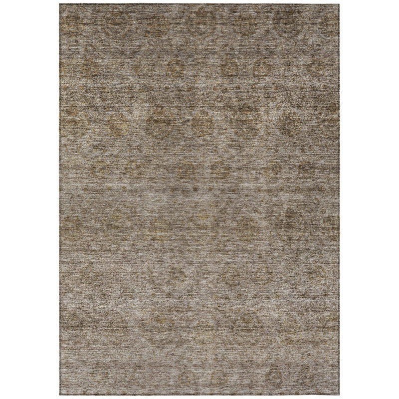 Tapis extérieur lavable floral brun et brun clair 10 pi x 14 pi
