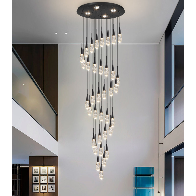 Lustre moderne 36 lumières à intensité variable, 197" H X 23.6" W X 23.6" D, Noir satiné