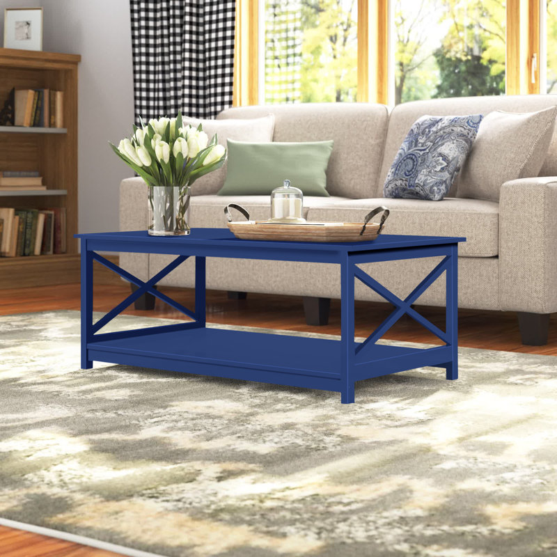Table basse à 4 pieds avec rangement Darek, Bleu de cobalt