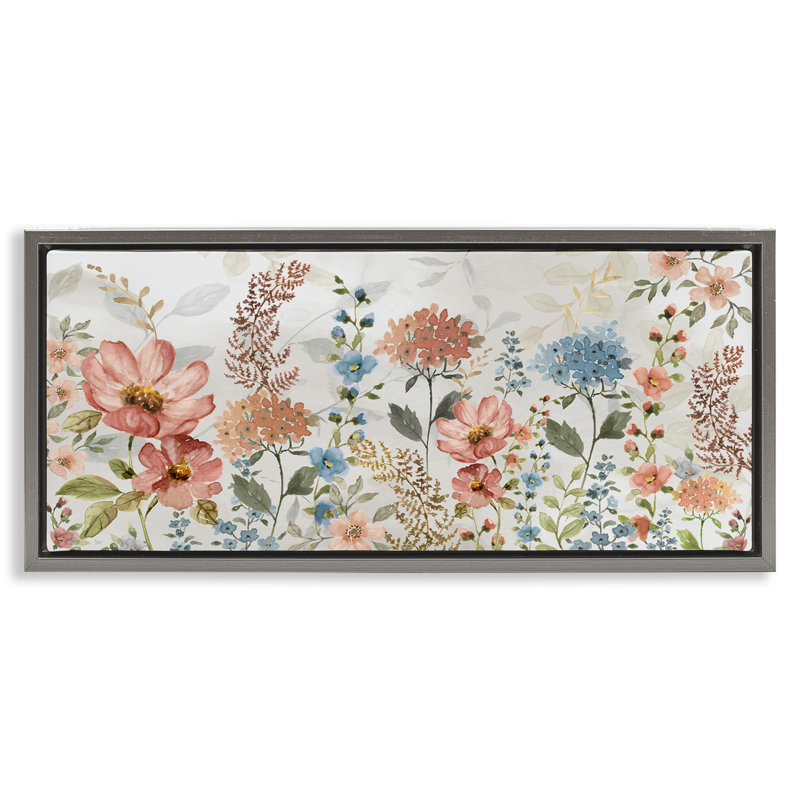 Fleurs de printemps pastel, Cadre flottant gris lustré, H 11 po x l 25 po