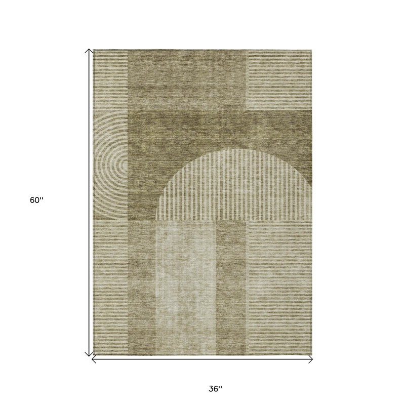3' X 5' Taupe Beige And Tan Geometric Washable Indoor Outdoor Area Rug