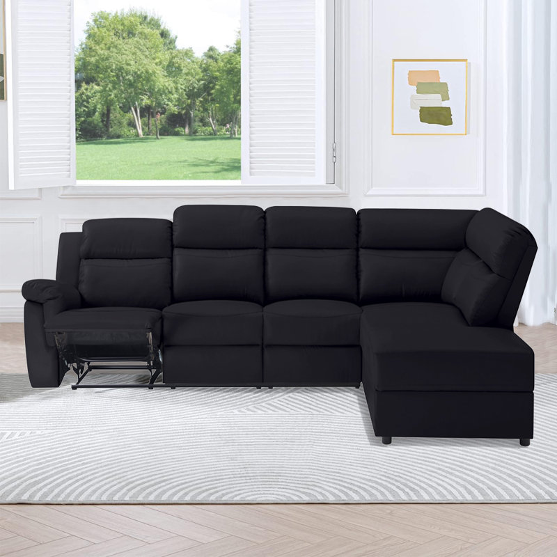 Canapé modulaire inclinable en cuir 2 pièces Vegan, Similicuir noir