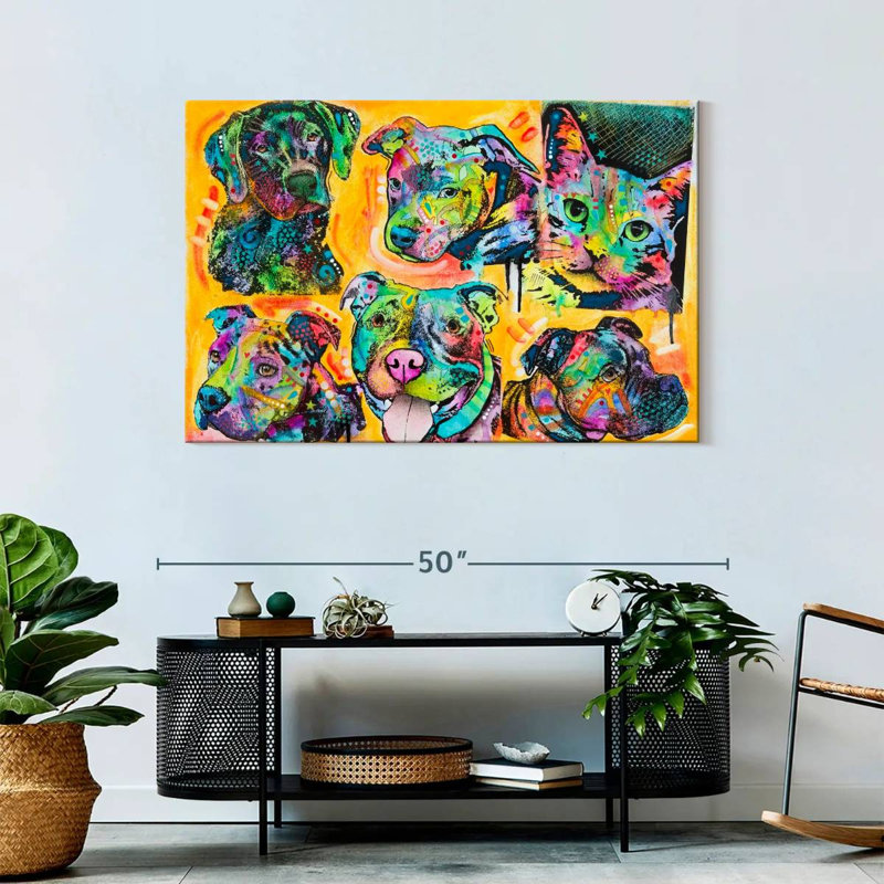 Brampt 5 Dogs And A Cat, 30" H x 45" W